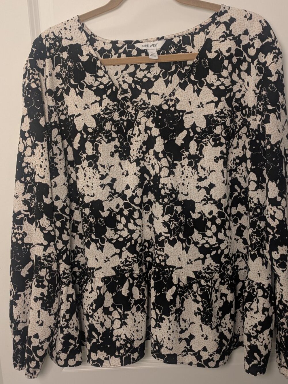 Nine West Top Womens XXL Floral Pink Front Peplum Popover Career Professional
